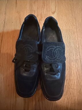 CHANEL Black Suede & Leather women Slip-On Loafers